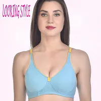 LOOKING STYLE Women's Molded Double Layered Wireless Non-Padded Seamless Everyday Casual Regular Bra (Combo Pack of 3) (Yellow,Blue,Baby Pink)-thumb2