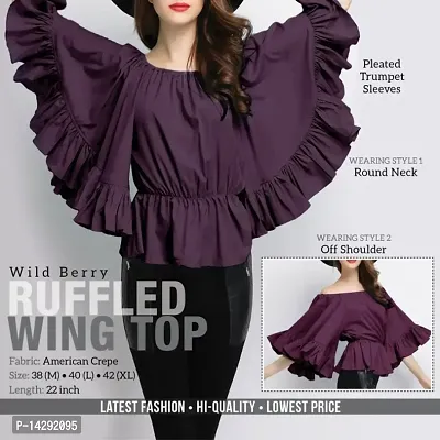Elegant Purple Crepe Self Design Top For Women-thumb0