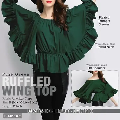 Elegant Olive Crepe Self Design Top For Women-thumb0