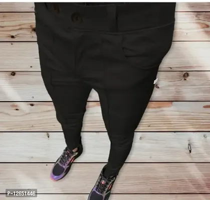 Black Lyocell Regular Track Pants For Men-thumb0