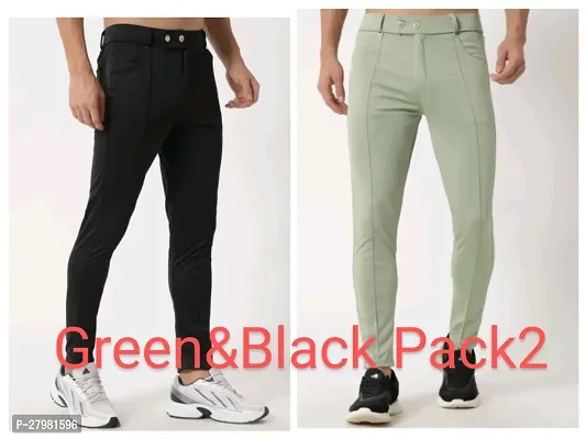 Mens Lycra Full Elastic Sport Wear Stretchable Track Pant Combo Pack of 2-thumb0