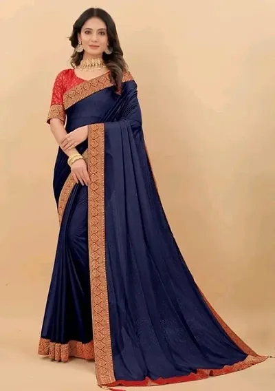 Elegant Party Wear Art Silk Plain Jacquard Lace Saree with Blouse Piece