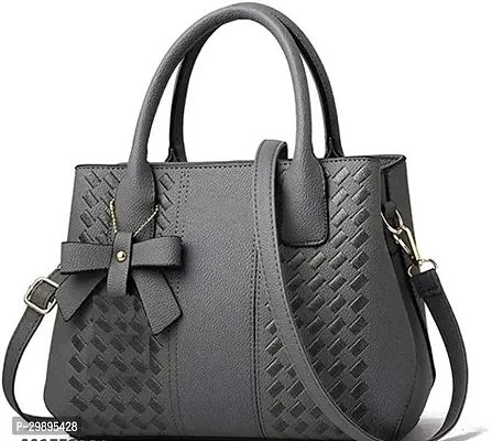 Stylish Grey PU Textured Handbags For Women-thumb0