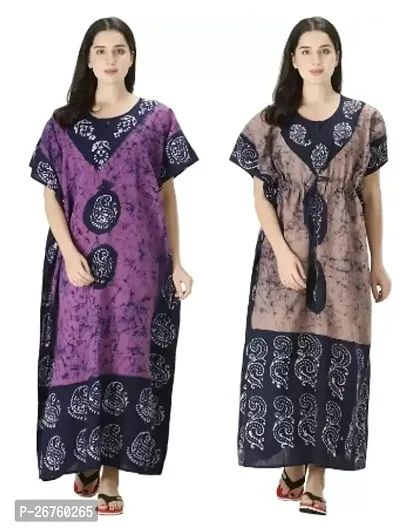 Fancy Multicoloured Cotton Printed Nighty For Women Combo Of 2-thumb0