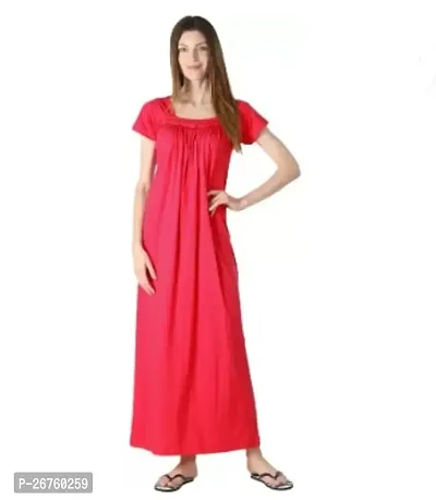 Fancy Red Cotton Blend Solid Nighty For Women-thumb0