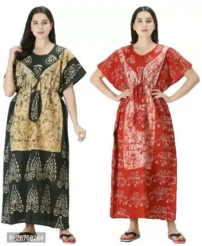 Fancy Multicoloured Cotton Printed Nighty For Women Combo Of 2-thumb0