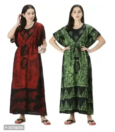 Fancy Multicoloured Cotton Printed Nighty For Women Combo Of 2-thumb0