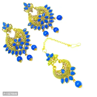 Gold Plated Earrings And Maang Tikka Set Jewellery Set-thumb0