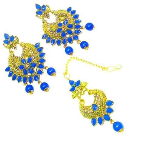 Plated Earrings And Maang Tikka Set Jewellery Set