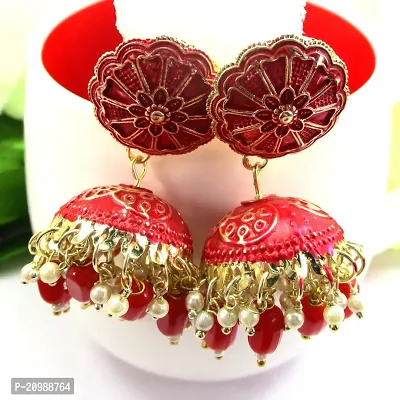 Marvellous Red Color Big Jhumkas For Girls