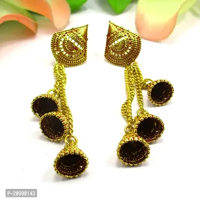 Attractive Gold Plated Long Drop Dangle Earrings-thumb3