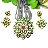 Gold Plated Gray Color Heavy Jewellery Set-thumb2