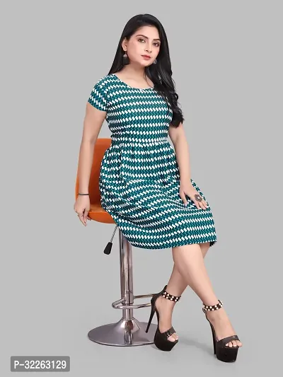 Stylish Blue Crepe Printed Fit And Flare Dress For Women