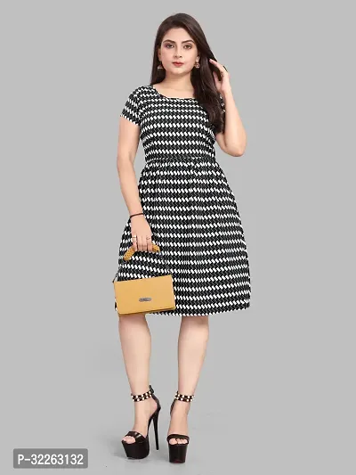 Stylish Black Crepe Printed Fit And Flare Dress For Women