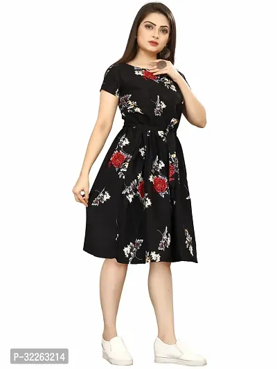 Stylish Black Crepe Printed Fit And Flare Dress For Women-thumb0