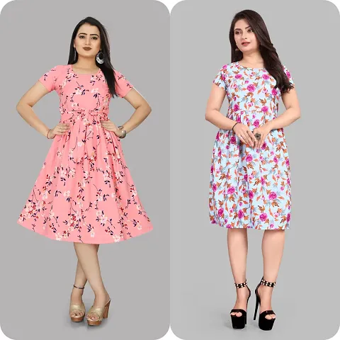 Stylish Crepe Dresses For Women And Girls- Pack Of 2