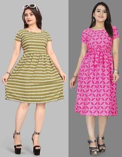 Stylish Crepe Dresses For Women And Girls- Pack Of 2