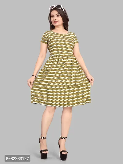 Stylish Yellow Crepe Printed Fit And Flare Dress For Women