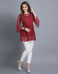 Elegant Red Crepe Woven Design Tunic For Women-thumb1