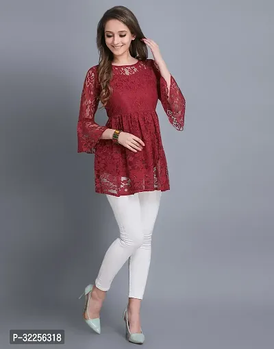 Elegant Red Crepe Woven Design Tunic For Women-thumb2