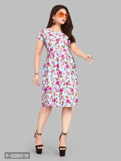 Stylish Blue Crepe Printed Fit And Flare Dress For Women-thumb0