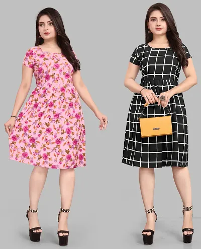 Stylish Crepe Dresses For Women And Girls- Pack Of 2