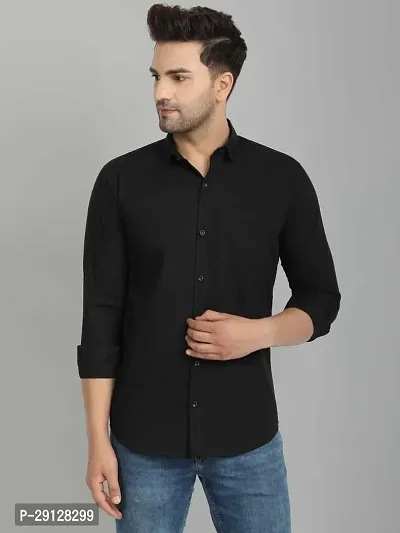 Reliable Black Cotton Blend Solid Casual Shirt For Men-thumb0