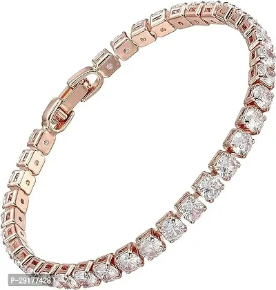 Charismatic Classic 14K Gold Plated Cut Cubic Zirconia Copper Bracelet for Women and Girls-thumb0