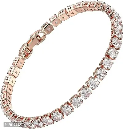 Charismatic Classic 14K Gold Plated Cut Cubic Zirconia Copper Bracelet for Women and Girls-thumb0