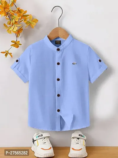 Stylish Blue Cotton Solid Shirts For Boys-thumb0