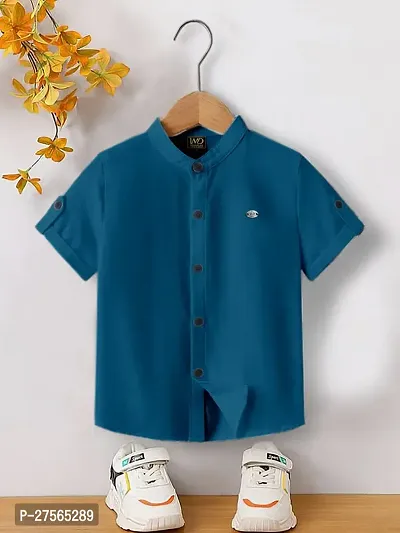 Stylish Blue Cotton Solid Shirts For Boys-thumb0