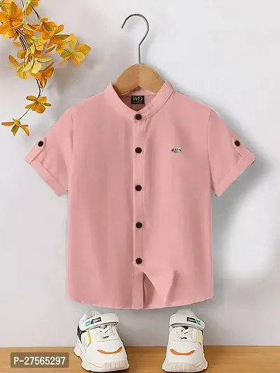 Stylish Peach Cotton Solid Shirts For Boys-thumb0