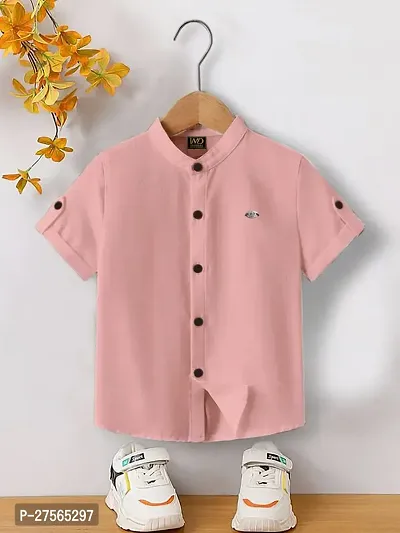 Stylish Peach Cotton Solid Shirts For Boys