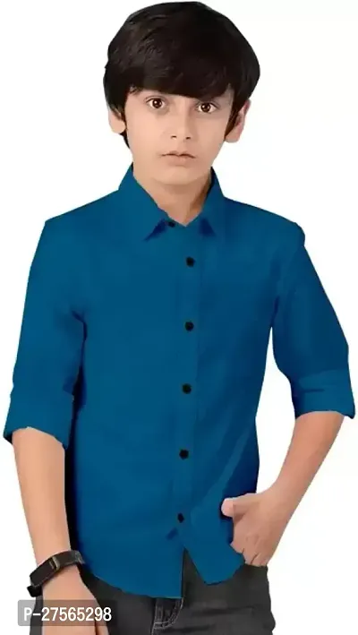 Stylish Blue Cotton Solid Shirts For Boys