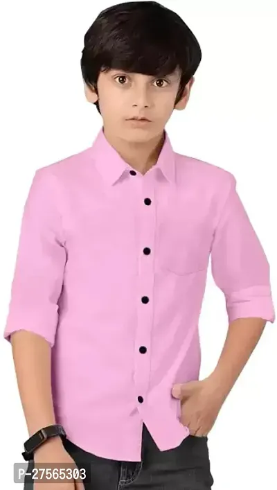 Stylish Pink Cotton Solid Shirts For Boys-thumb0