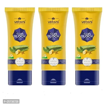Vetoni Anti -Tan Sunscreen SPF-50 Sun Block Natural Face Care Cream For Dry Skin| Provides Moisturization And Softness On Skin (60ml) Pack of 3