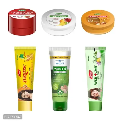 Vetoni Women's Personal Combo Pack - Neem lime fairness Cream | Turmeric Fairness Cream | Fruit Cold Cream | Red lip Balm, Honey  Almonds Cold Cream| Neem facewash Pack of 17-thumb0
