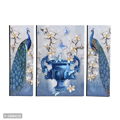 Thaat Baat Crafts  Set Of 3-Piece Beautiful Pair of Graceful Digital Modern Art Peacock  Flower Vase (P1) Wall Art Painting Frames Set (12X18 Inch, Multicolor)- Perfect Scenery For Ho-thumb0