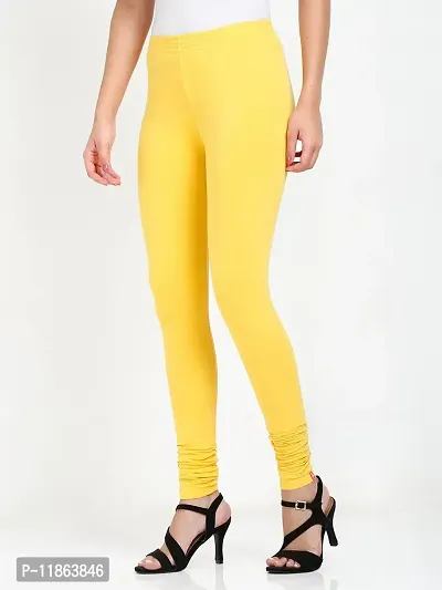 Sasthiga Women's Cotton Lycra Full Length Legging Size - XL Lemon Yellow-thumb2