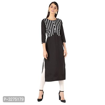 Stylish Women's Black Striped Crepe Straight Kurtas-thumb0