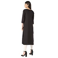 Stylish Women's Black Striped Crepe Straight Kurtas-thumb1