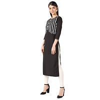 Stylish Women's Black Striped Crepe Straight Kurtas-thumb2