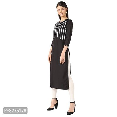 Stylish Women's Black Striped Crepe Straight Kurtas-thumb3