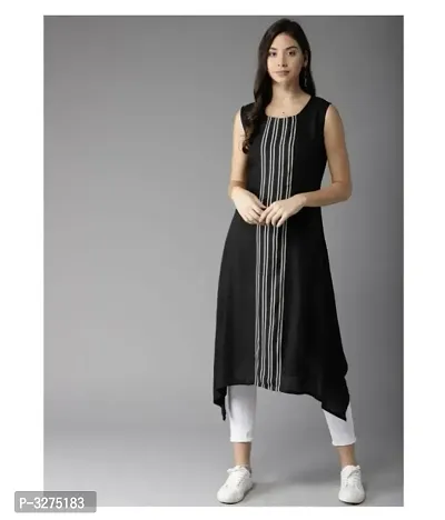 Black Crepe Striped Kurtas For Women