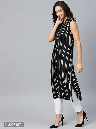 Stylish Women's Black Striped Crepe Straight  Kurtas-thumb0