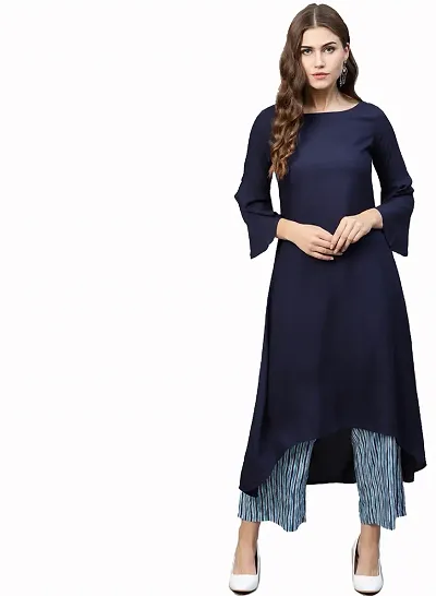 Elegant Solid Crepe Women A-Line Kurti