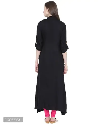 Elegant Black Solid Crepe Women Asymmetrical Centre Slit Kurti-thumb2