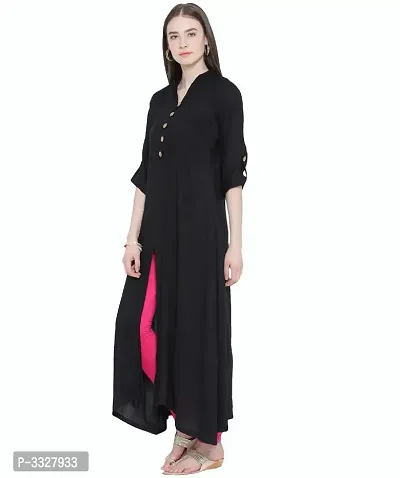 Elegant Black Solid Crepe Women Asymmetrical Centre Slit Kurti-thumb3