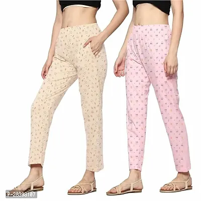 Comfy Cotton Printed Lounge Pants For Women Pack of 2-thumb0
