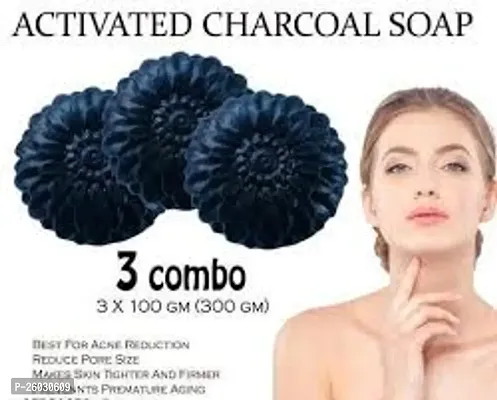 Natural Charcoal Handmade Soap Reduce Acne  Blackheads  A Treat for Skin  Soul combo pack of 3-thumb0